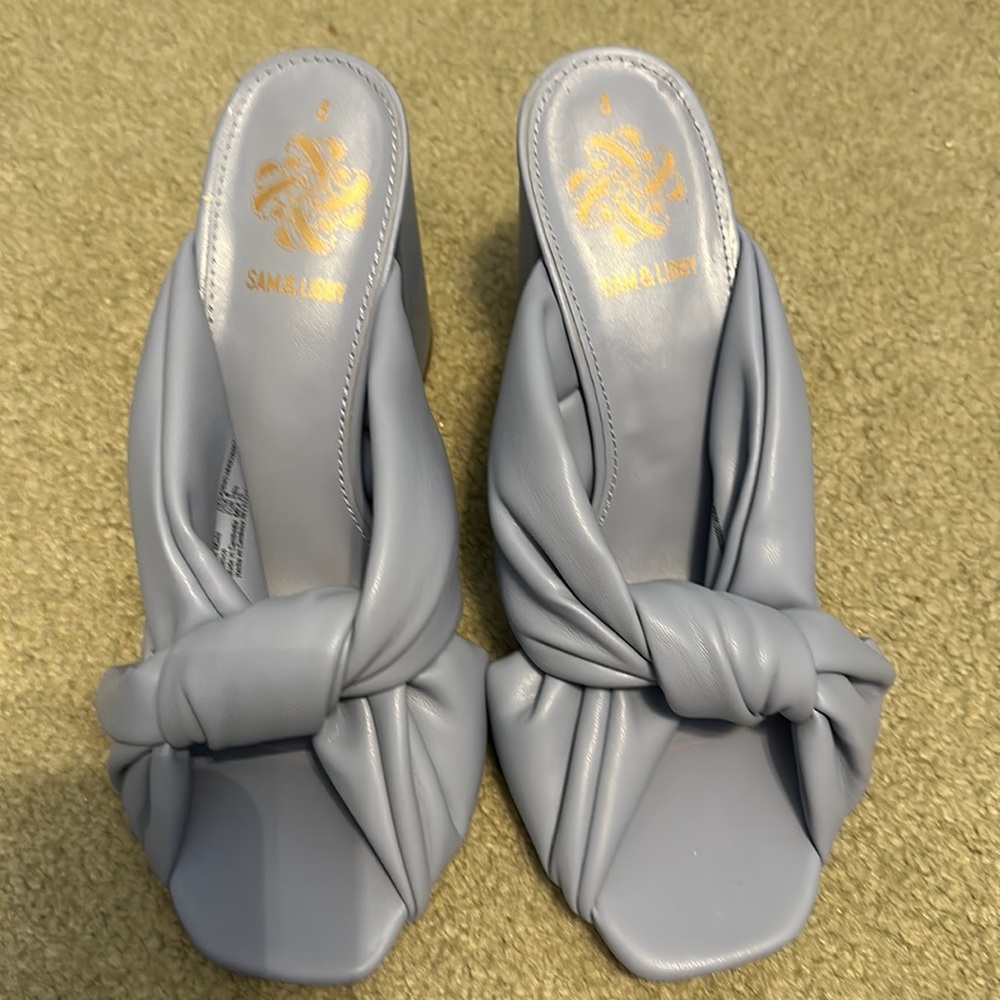 Sam And Libby Blue Block Heel Slides Size 8 - image 1